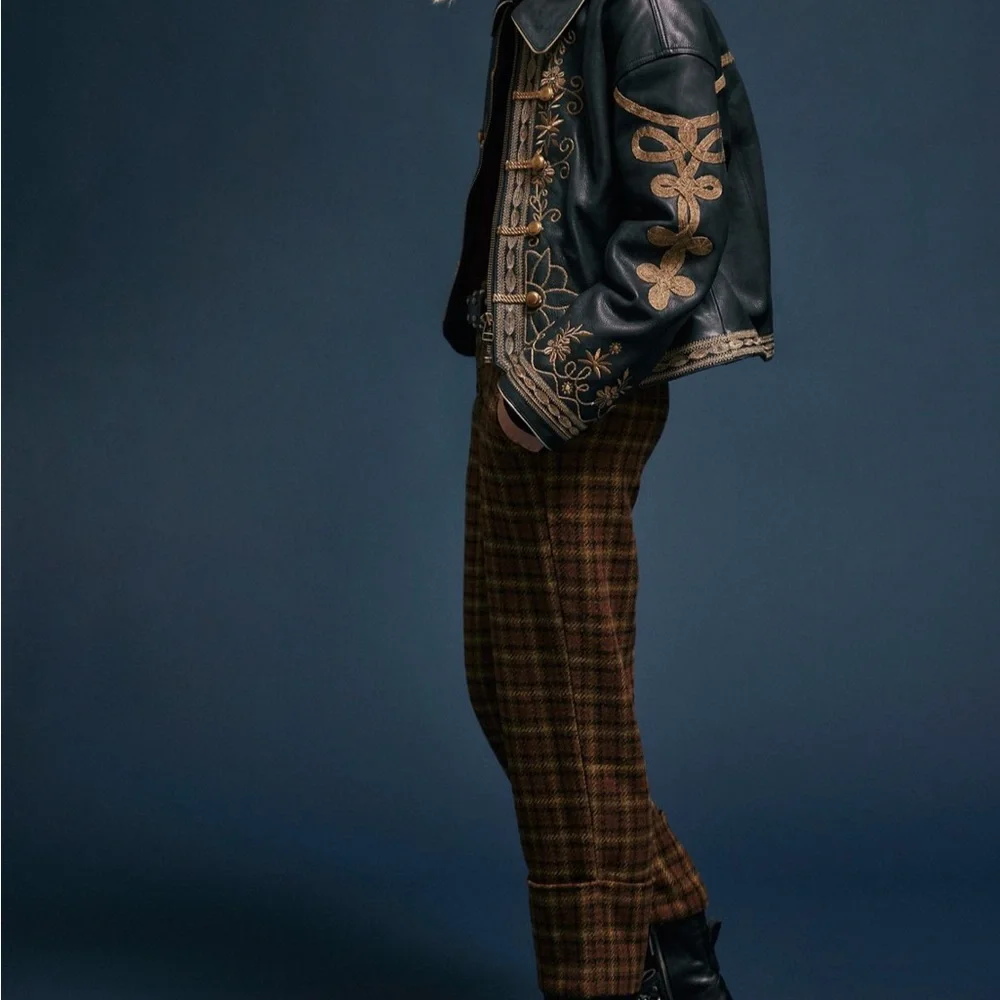 Sold Out We The Free People Lana Black and Gold Leather Jacket Embroidery XS - Picture 3 of 7